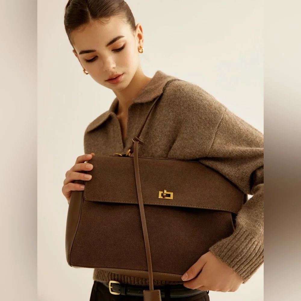 Commense Structured Utility Work Tote / Shoulder Bag | NWT | Brown - Picture 4 of 14